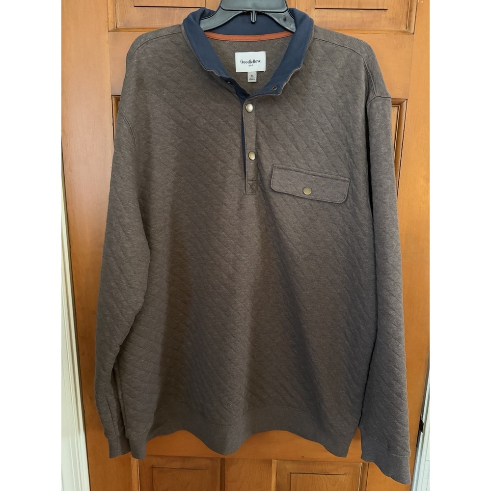 Men's Goodfellow Brown Quilted 1/4 Snap Long Sleeve Pullover Size XL NWT